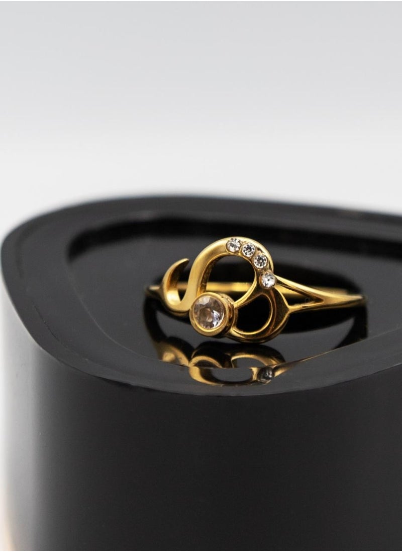 mjuhurat Elegant Heart-Shaped Gold-Tone Ring with Crystals  - Image 2