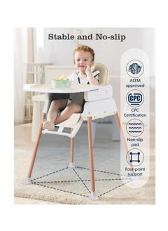 Hihonor 3 in 1 Baby & Infant Dining Chair, Baby High Chair, Foldable Dining Chair, Easy Clean Removable Cushion with Adjustable and Foldable Feet, 5-Point Safety Belt CY-74156 (Beige)  - Image 2