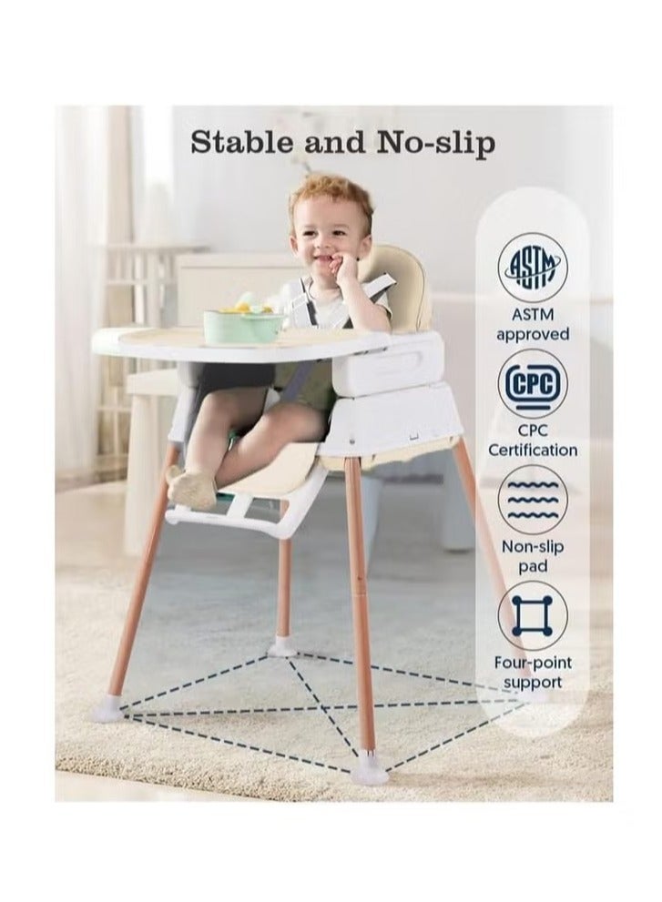 Hihonor 3 in 1 Baby & Infant Dining Chair, Baby High Chair, Foldable Dining Chair, Easy Clean Removable Cushion with Adjustable and Foldable Feet, 5-Point Safety Belt CY-74156 (Beige)  - Image 2