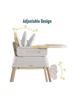 Hihonor 3 in 1 Baby & Infant Dining Chair, Baby High Chair, Foldable Dining Chair, Easy Clean Removable Cushion with Adjustable and Foldable Feet, 5-Point Safety Belt CY-74156 (Beige)  - Image 5
