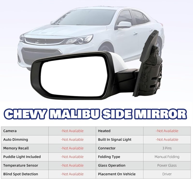 VMDCcdz Driver Side View Mirror for Chevy Malibu 2016-2021 - Image 5