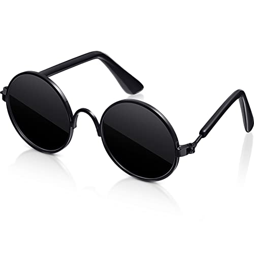 Xuniea Dog Sunglasses Retro Pet Glasses Doll Glasses Classic Round Dog Glasses Metal Cat Puppy Eye Wear Hippie Costumes for Cats and Dogs Photos Props Cosplay Party Costume Black Classic Style - Image 1