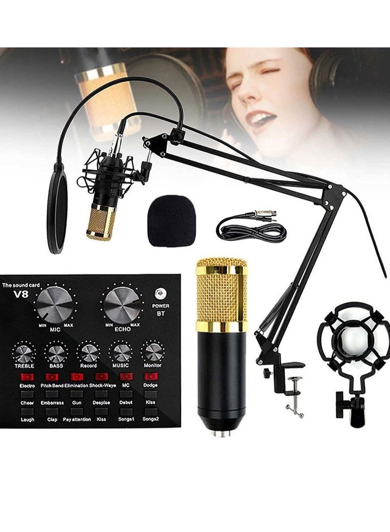 ELTRAZONE Microphone,Live Sound Card & BM800 Suspension Microphone Kit Broadcasting Recording Condenser Microphone Set Intelligent Volume Audio Mixer Sound Card for Computer PC Live Sound - Image 1