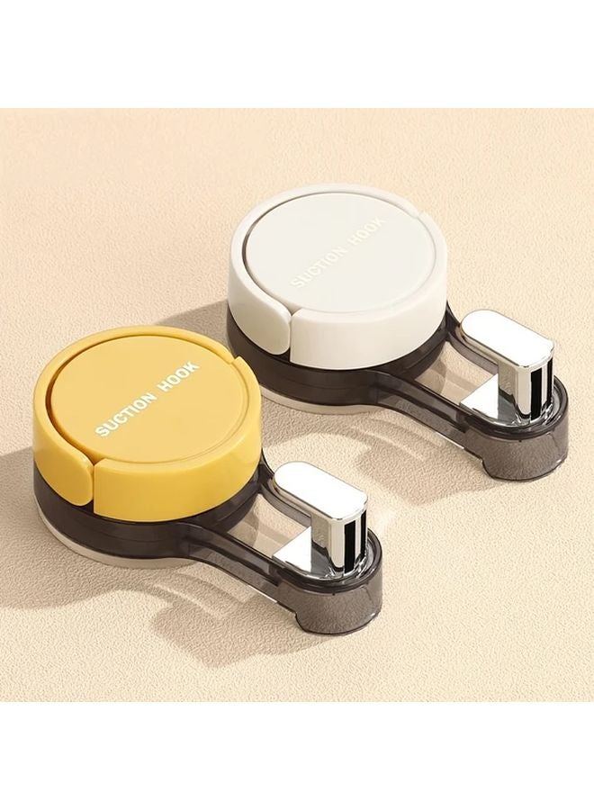 2pcs White and Yellow Self Adhesive Towel Rack with Powerful Vacuum Suction Cup Hooks - Image 1