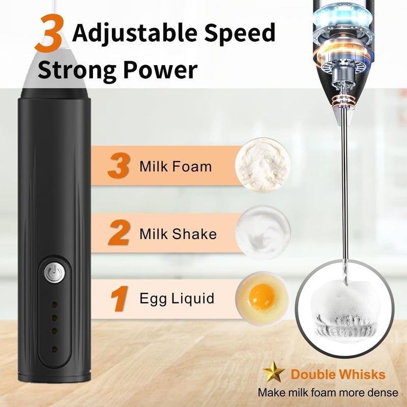 MITCMOLARD Milk Frother, Coffee Mixer, Rechargeable Coffee Frother, Milk Frother Handheld, Coffe Whisk, Coffee Stirrer for Latte Cappuccino, Coffee Beater, Milk Foam Maker 3 Speeds, Coffe Blender - Image 3