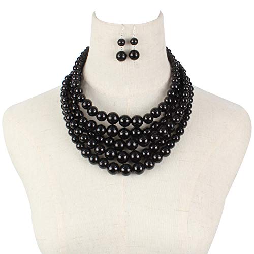 KOSMOS-LI Multi Layer Pearl Strand Necklace Bracelet And Earring Imitate Black Pearl Jewelry Sets For Women - Image 2