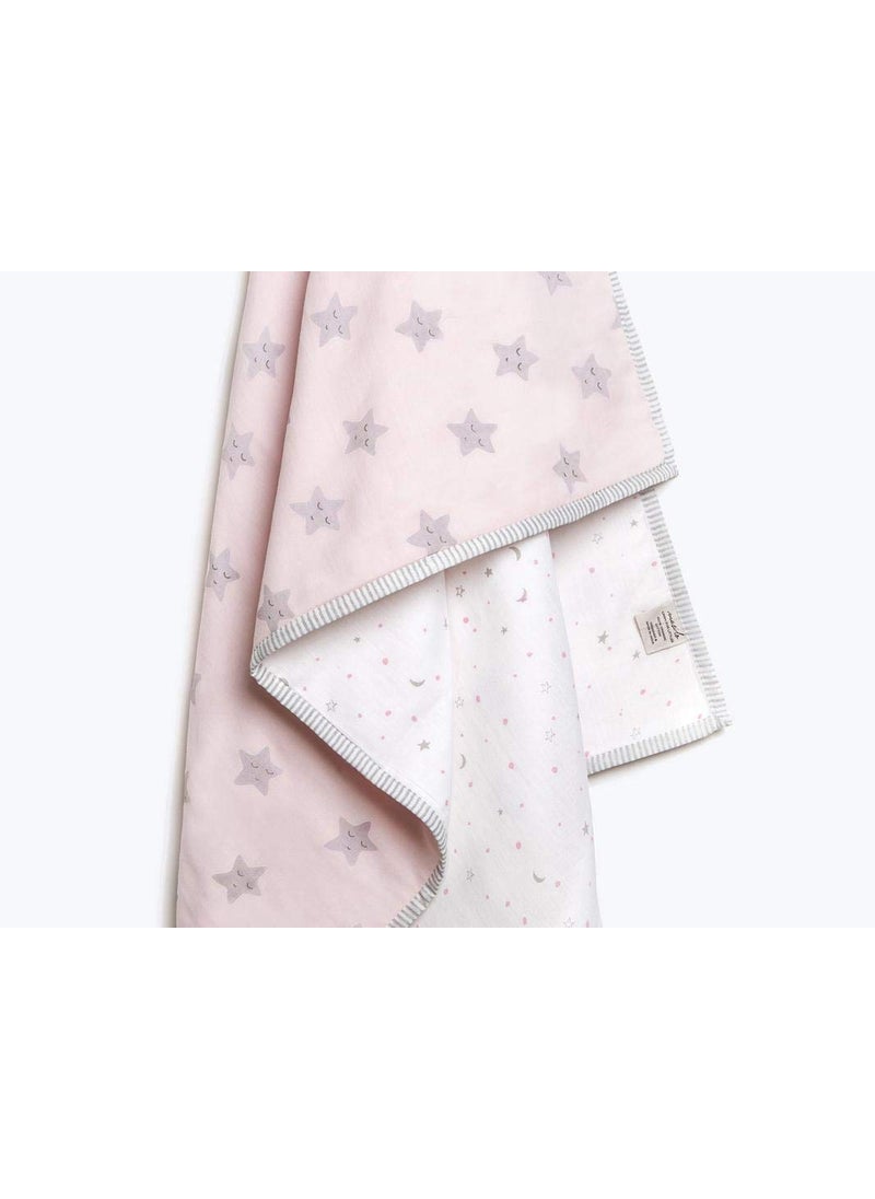 Masilo Masilo Organic Cotton Mulmul Dohar Blanket Crib/Cot- Light & Soft Summer Ac Blanket-Babies 0 to 3 Years - Star Pink  - Image 1