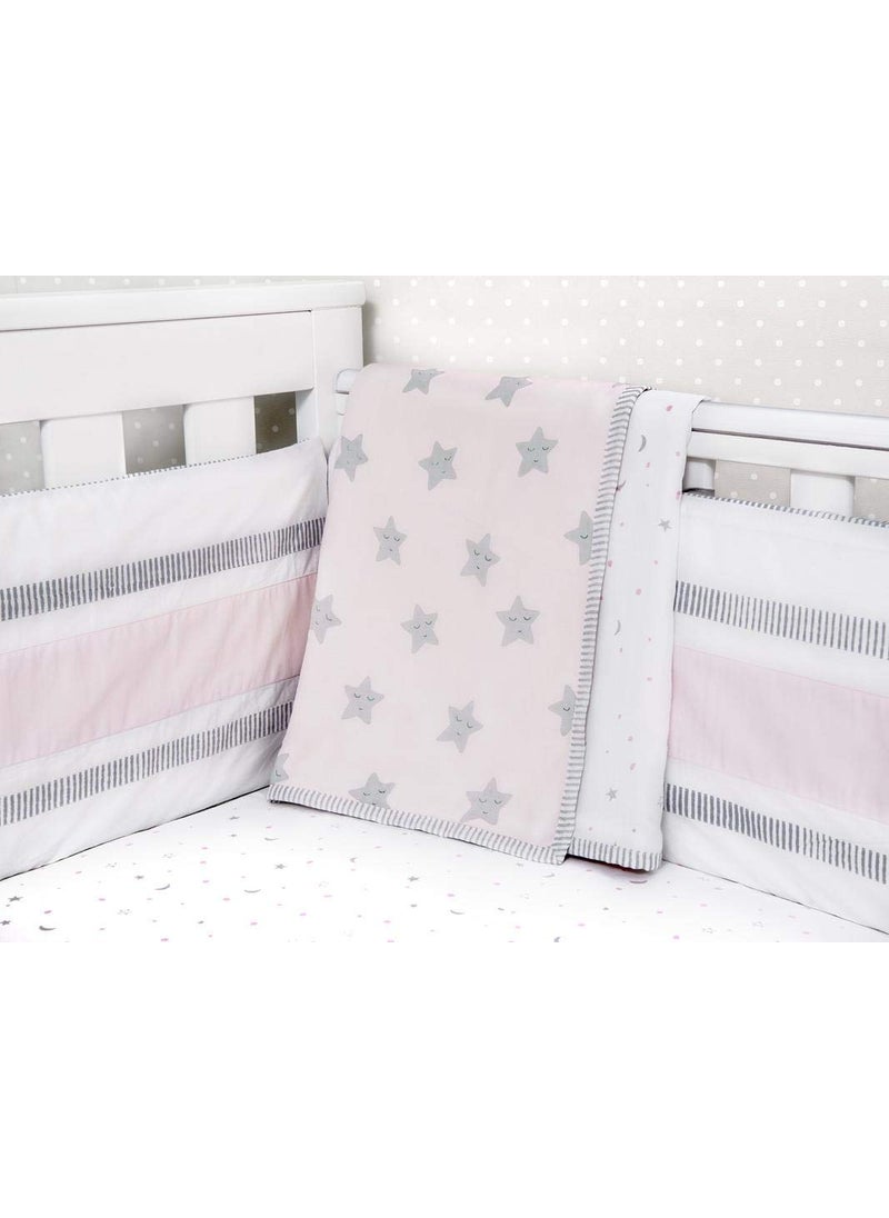 Masilo Masilo Organic Cotton Mulmul Dohar Blanket Crib/Cot- Light & Soft Summer Ac Blanket-Babies 0 to 3 Years - Star Pink  - Image 3