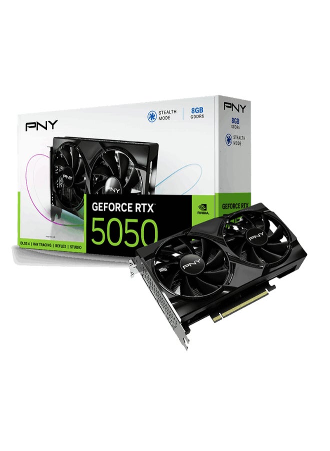 GeForce RTX 5050 8GB GDDR6 Graphics Card, 2560 CUDA Cores, 128-bit, 2317/2572MHz Boost, Dual-Fan, Ray Tracing 4th Gen, DLSS 4 AI, HDMI 2.1, 3x DisplayPort 2.1b, 2-Slot, 130W – NVIDIA Blackwell | VCG50508DFXPB1
