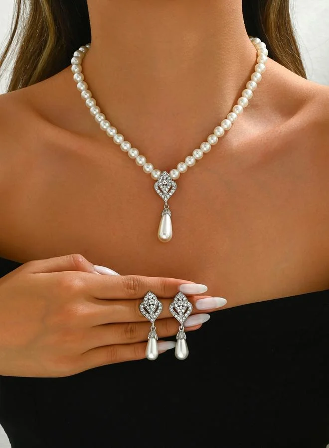 Take Two Take Two Embellished Faux Pearl Pendant Necklace and Earrings Jewelry Set