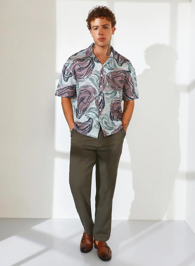 Campus Sutra  Men's Sea Green & Nude Pink Oceanic Oversized Shirt for Men | Best Price UAE