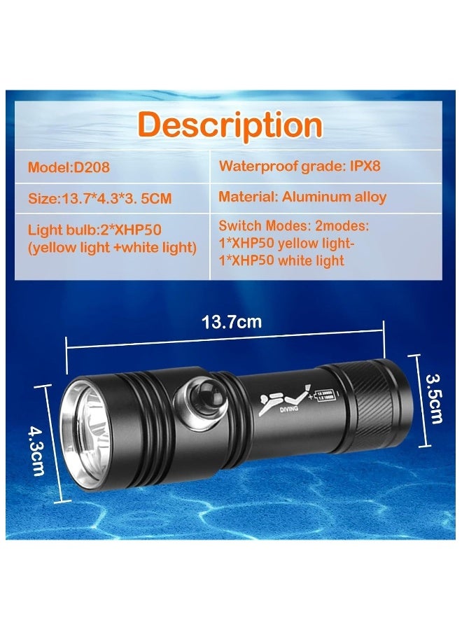 Diving Flashlight 20000 High Lumens Diving Flashlight IPX8 Waterproof Scuba Diving Flashlight Rechargeable Diving Torch for Under Water Deep Sea Cave