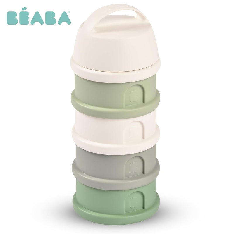 Baba Beaba Stacked Formula Container - Airtight Multifunctional Storage Container for Storing Milk Powder and Baby Food, 4 Interchangeable Compartments, Microwave Safe, Travel Friendly, Cotton & Sage Green - Image 2