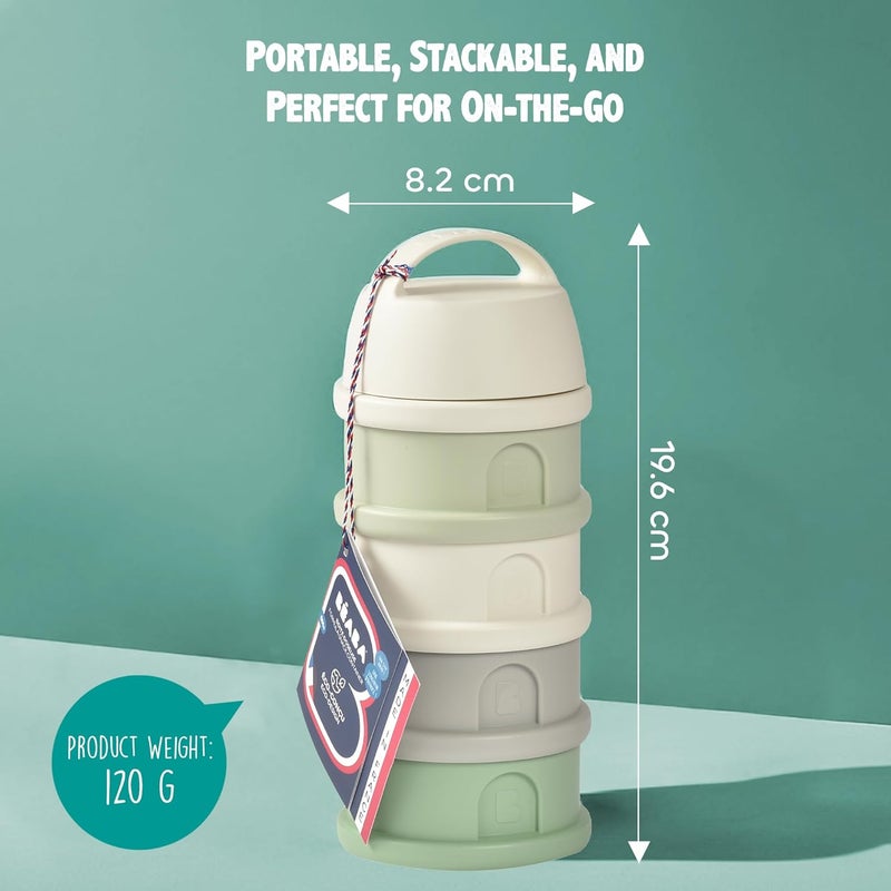 Baba Beaba Stacked Formula Container - Airtight Multifunctional Storage Container for Storing Milk Powder and Baby Food, 4 Interchangeable Compartments, Microwave Safe, Travel Friendly, Cotton & Sage Green - Image 3