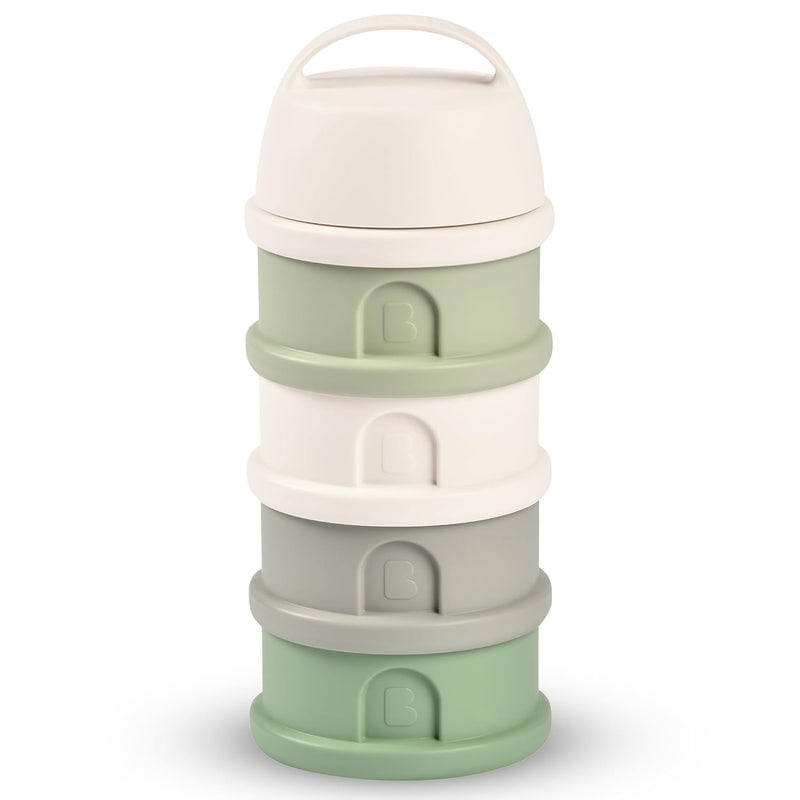 Baba Beaba Stacked Formula Container - Airtight Multifunctional Storage Container for Storing Milk Powder and Baby Food, 4 Interchangeable Compartments, Microwave Safe, Travel Friendly, Cotton & Sage Green - Image 1