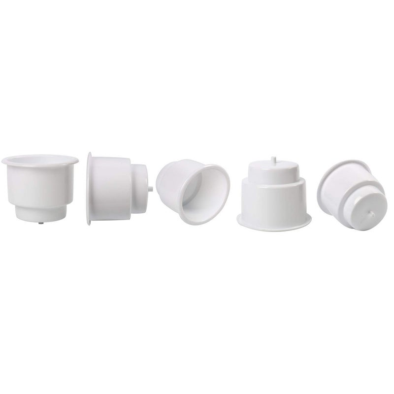 Amarine Made Set of 5 White Recessed Drop in Plastic Cup Drink Can Holder with Drain for Boat