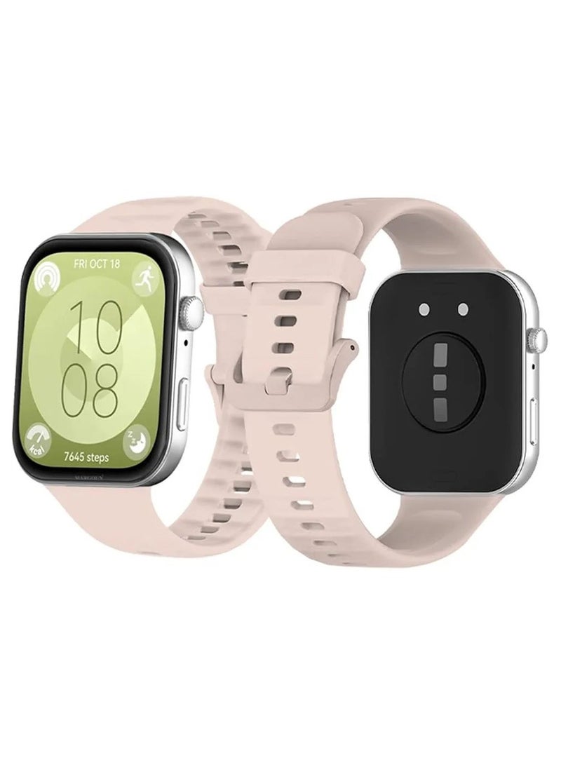 Silicone Strap Compatible with Huawei Watch Fit 3, Adjustable Silicone Sport Watch Band Replacement Wristband for Men Women (Sand Pink) - Image 2