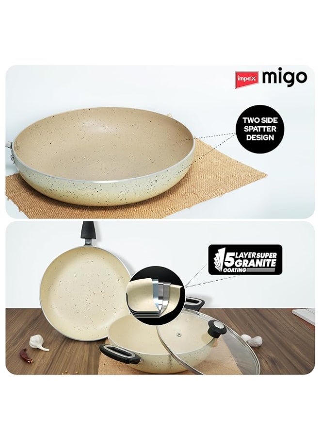 Impex Migo Nonstick Cookware Set | 2 Pcs Induction Bottom With 3 mm Thickness | Aluminium With Granite Finish | 5 Layer Super Granite Coating | PFOA Free | 1 Year Warranty - Image 3