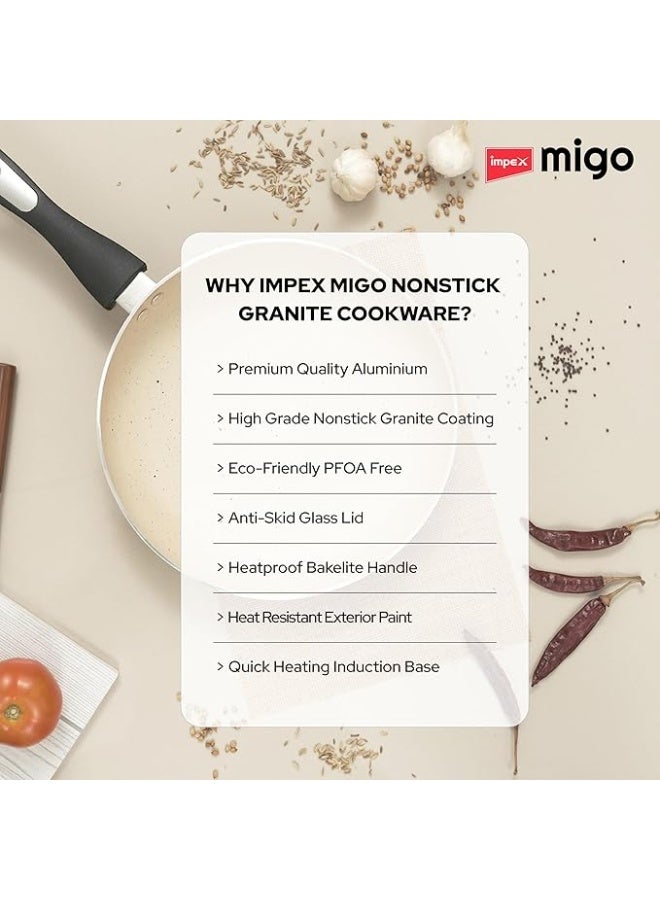 Impex Migo Nonstick Cookware Set | 2 Pcs Induction Bottom With 3 mm Thickness | Aluminium With Granite Finish | 5 Layer Super Granite Coating | PFOA Free | 1 Year Warranty - Image 2