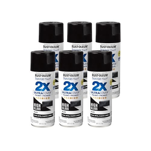 Rust-Oleum 331172-6PK Painter's Touch 2X Ultra Cover Spray Paint, 12 oz, High Gloss Black, 6 Pack - Image 1