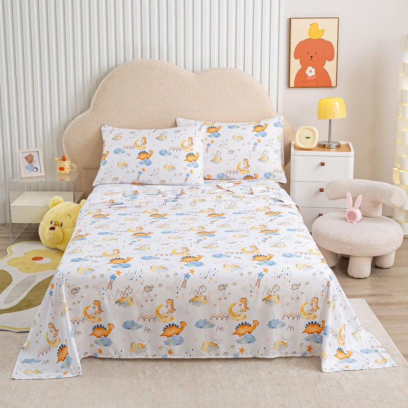 LONAVA Twin Size Printed Kids Sheet Set - 3 Piece Wrinkle-Free Cute Luxurious Soft Microfiber Sheet  OEKO-TEX Certified  Deep Pockets  Breathable & Elastic  Dino Adventure - Image 1