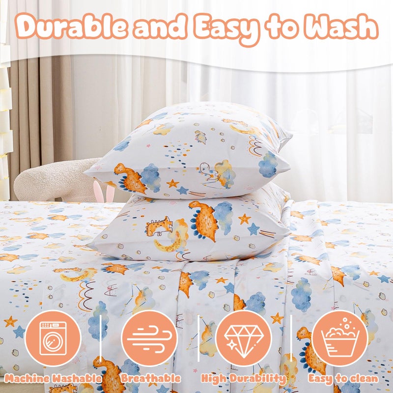 LONAVA Twin Size Printed Kids Sheet Set - 3 Piece Wrinkle-Free Cute Luxurious Soft Microfiber Sheet  OEKO-TEX Certified  Deep Pockets  Breathable & Elastic  Dino Adventure - Image 4
