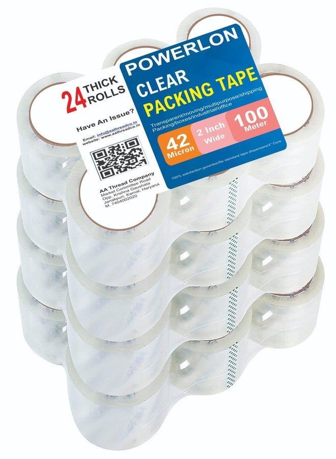 POWERLON Self Adhesive 42 Micron Strong Cello Tape - BOPP Industrial Packaging Tape for E-Commerce Box Packing, Office and Home use (48mm / 2" Width (100 Meter), Transparent, 24) - Image 1