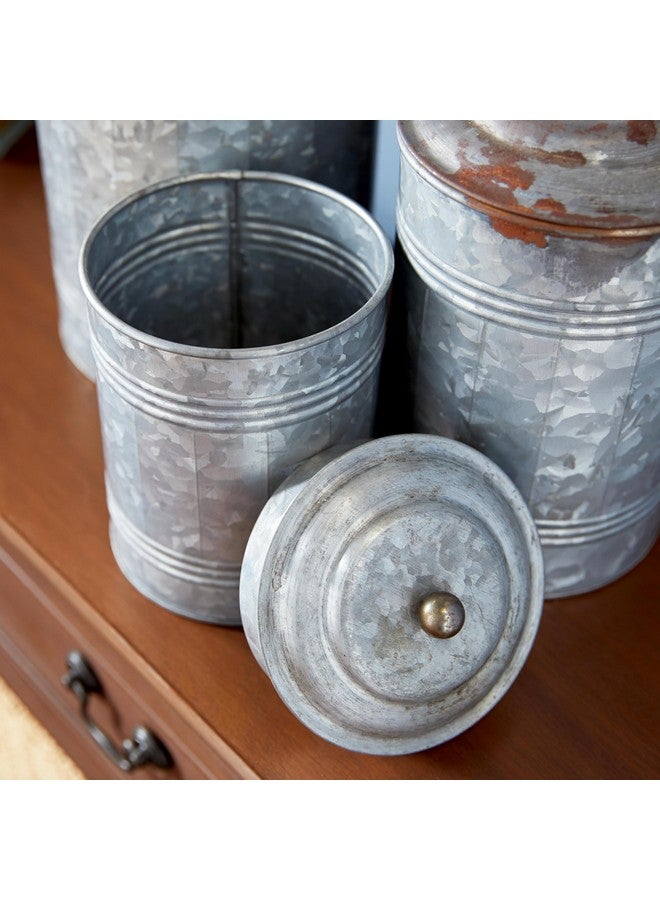 ديكو 79 مجموعة ديكو 79 من برطمانات ديكور معدنية لغرفة المعيشة، حاوية ديكورية مضلعة مجلفنة بمقابض كروية ذهبية، مجموعة من 3 برطمانات بغطاء، 12 بوصة، 9 بوصة، ارتفاع 8 بوصة، لون رمادي - Image 4