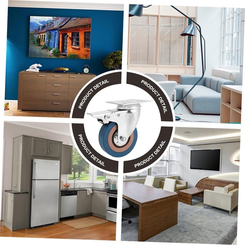 4 قطع من عجلات الكاستر الدوارة الثقيلة مع فرامل لوحة من الفولاذ المقاوم للصدأ للأثاث والمعدات الصناعية - Image 5