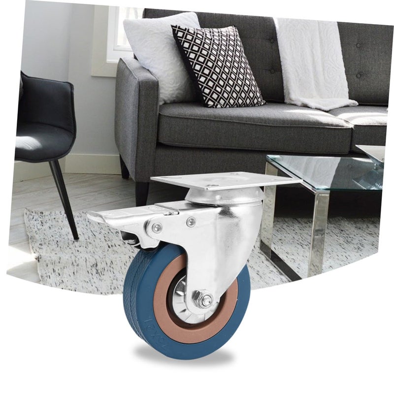 4 قطع من عجلات الكاستر الدوارة الثقيلة مع فرامل لوحة من الفولاذ المقاوم للصدأ للأثاث والمعدات الصناعية - Image 4