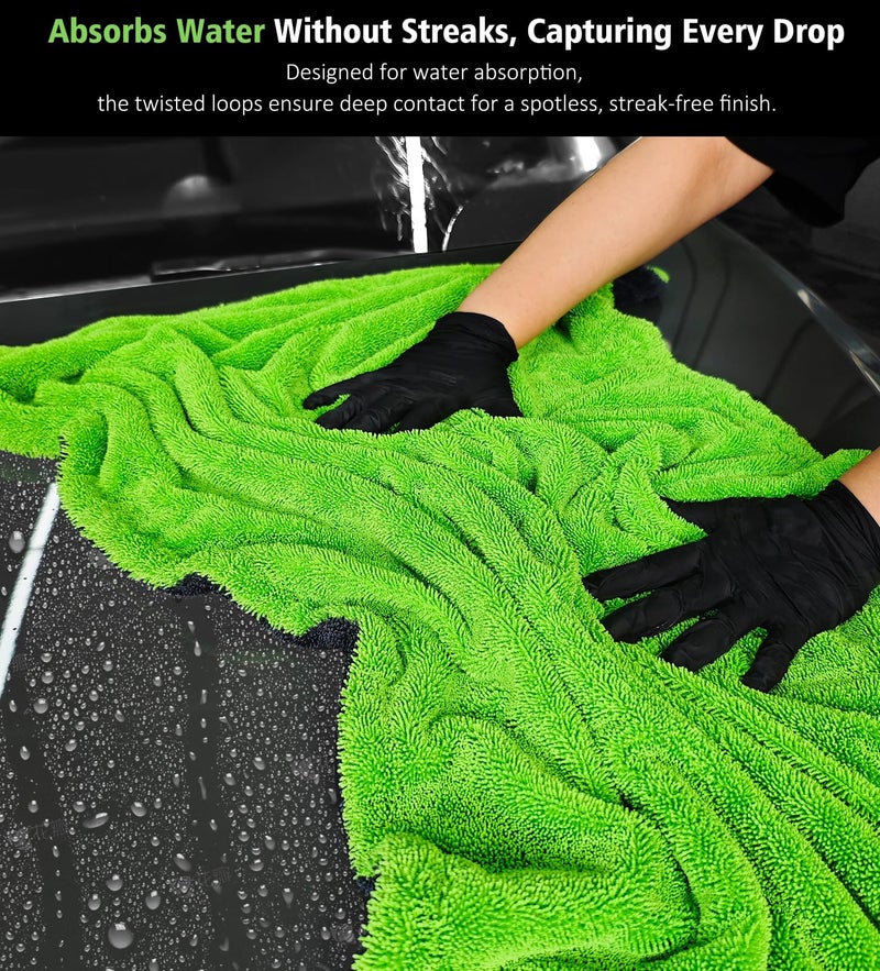 YeewayVeh 'Agile Giant' Car Drying Towel, 28x36 Inch Quick Car Wash Drying Towels, 1400 GSM Super Absorbent, Double Sided Microfiber Towels for Cars Effortless & Scratch-Free Detailing, Green - Image 3