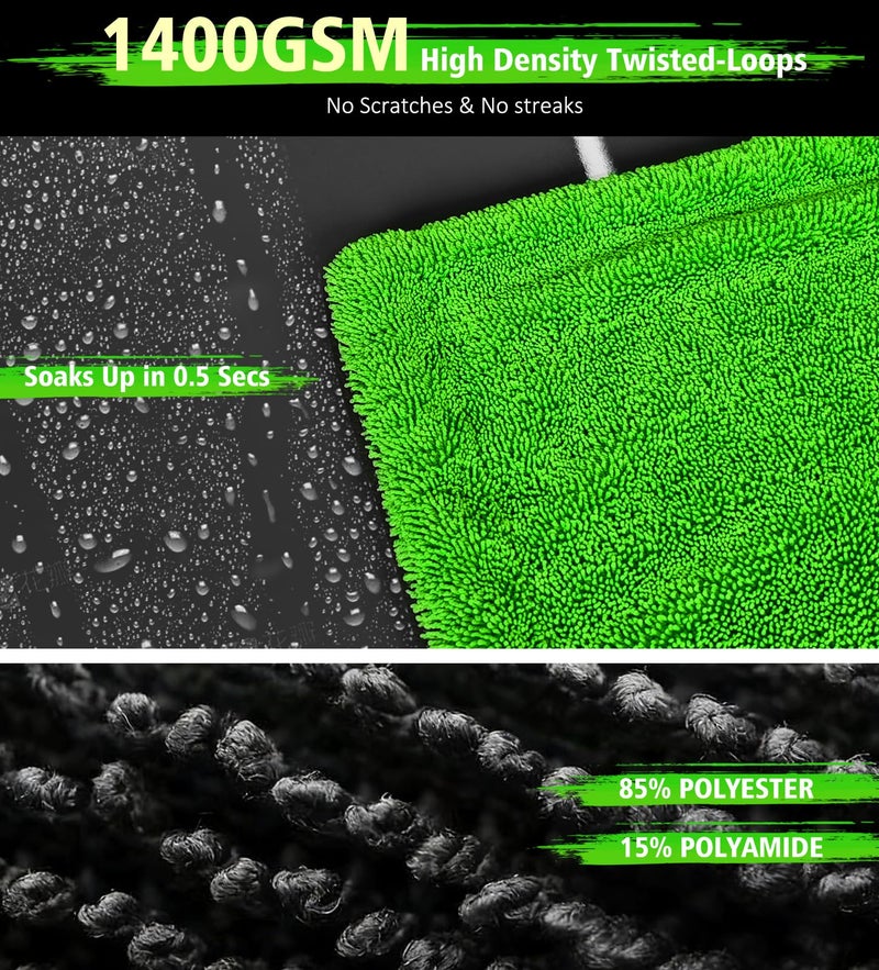 YeewayVeh 'Agile Giant' Car Drying Towel, 28x36 Inch Quick Car Wash Drying Towels, 1400 GSM Super Absorbent, Double Sided Microfiber Towels for Cars Effortless & Scratch-Free Detailing, Green - Image 4