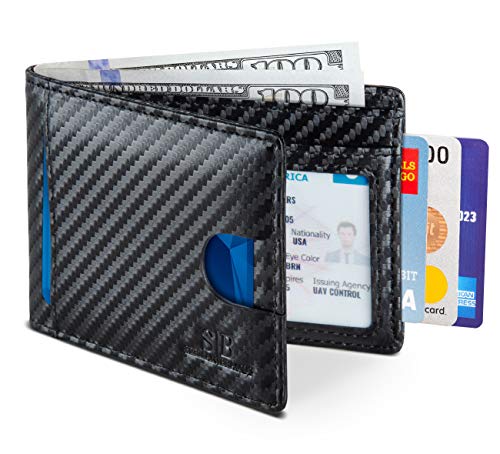SERMAN BRANDS محفظة سیرمان براندز RFID مضادة للتداخل نحيفة ثنائية الطي من الجلد الطبيعي لمحافظ الجيب الأمامية للرجال هدية محفظة رجال (أسود حديث 2.0) - Image 1