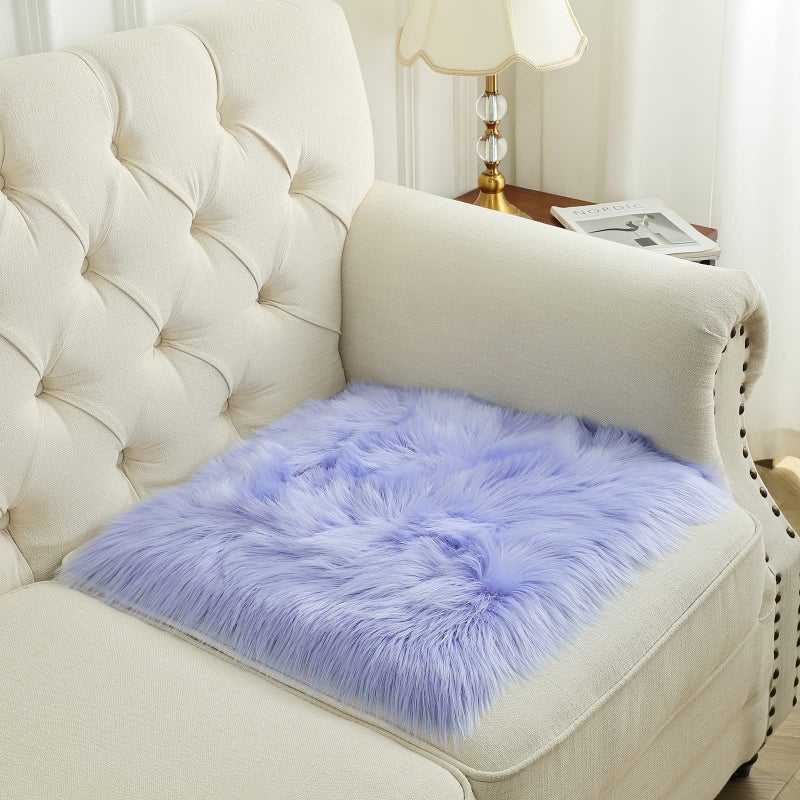 Softlife Square Faux Fur Sheepskin Chair Cover Seat Cushion Pad Super Soft Area Rugs for Living Bedroom Sofa (1.6ft x 1.6ft  Lavender) 1 pack - Image 3