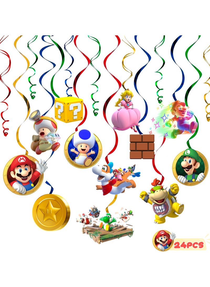 FRUITFUL PARTY Super Mario Hanging Swirls, 48pcs Super Mario Birthday Decorations Spiral, Super Mario Party Swirl Decorations - Image 1