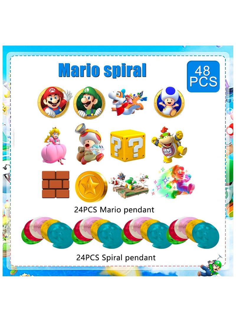 FRUITFUL PARTY Super Mario Hanging Swirls, 48pcs Super Mario Birthday Decorations Spiral, Super Mario Party Swirl Decorations - Image 2
