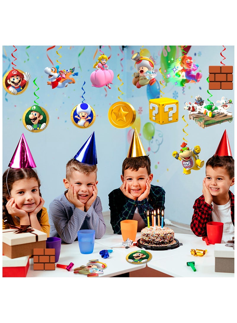 FRUITFUL PARTY Super Mario Hanging Swirls, 48pcs Super Mario Birthday Decorations Spiral, Super Mario Party Swirl Decorations - Image 4