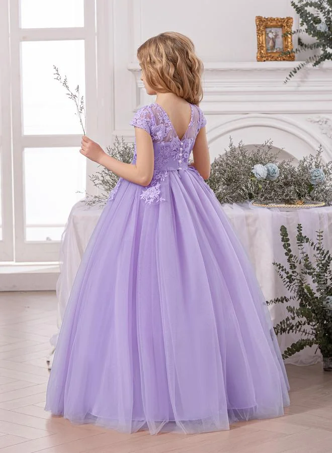 Take Two Take Two Girl Floral Lace Bow Detail Mesh Maxi Party Dress