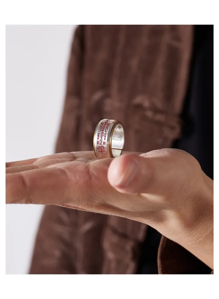 Pure silver men's "Five Wealth Gods" wealth recruitment ring adjustable ring - Image 5
