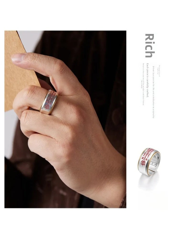 Pure silver men's "Five Wealth Gods" wealth recruitment ring adjustable ring - Image 3