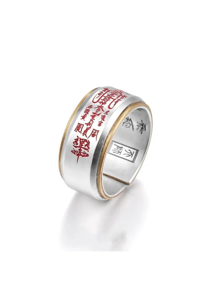 Pure silver men's "Five Wealth Gods" wealth recruitment ring adjustable ring - Image 2