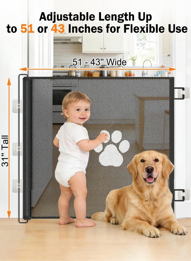 Nuvollo Retractable Mesh Pet Gate, Extra Tall 31'' Adjustable Width Up to 51/43 Inches for Doorways Stairs Hallways, Indoor Outdoor Dog Safety Barrier Net Panel (43'' Width) - Image 2