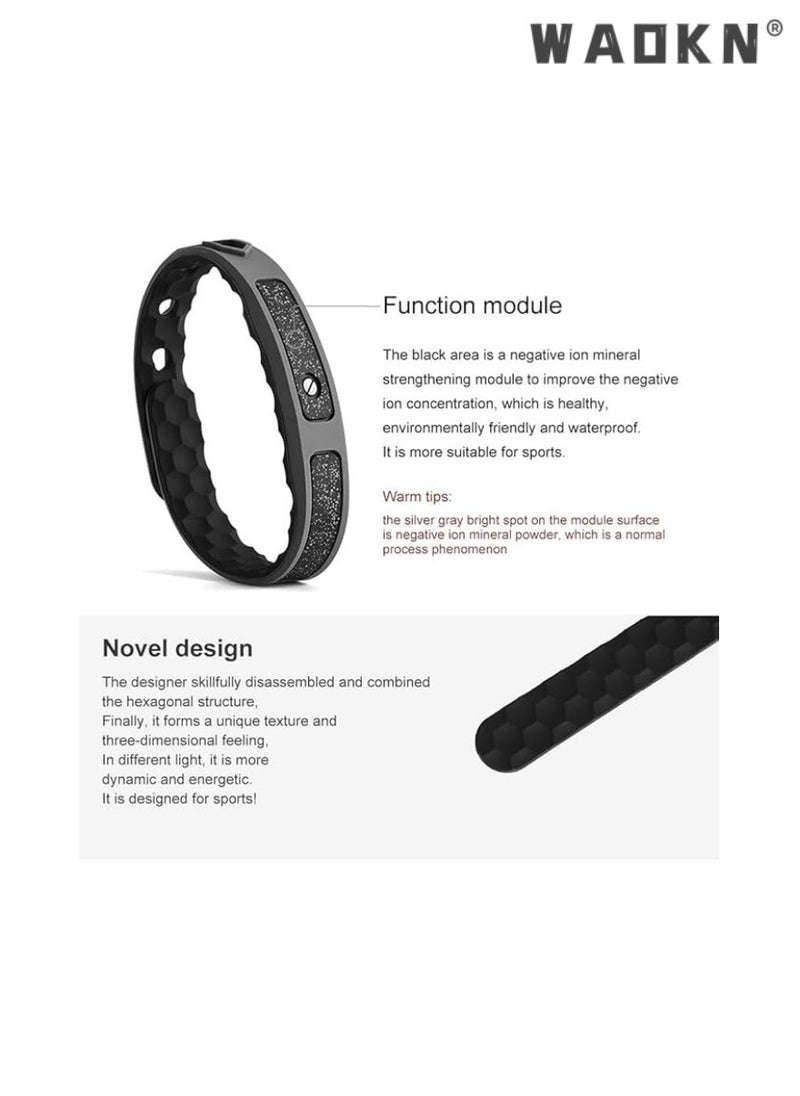 WAOKN - Anti Static Wrist Band, Wireless Rhombus Antistatic Wrist Strap, Negative Ion Silicone Outdoor Sports Energy Wristband Improve Sleep Electrostatic Removal Bracelet（Lightning pattern,Black） - Image 1