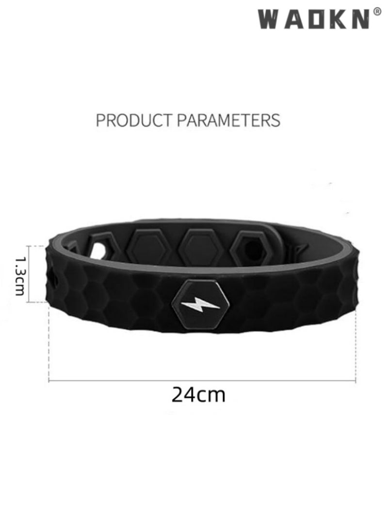WAOKN - Anti Static Wrist Band, Wireless Rhombus Antistatic Wrist Strap, Negative Ion Silicone Outdoor Sports Energy Wristband Improve Sleep Electrostatic Removal Bracelet（Lightning pattern,Black） - Image 1