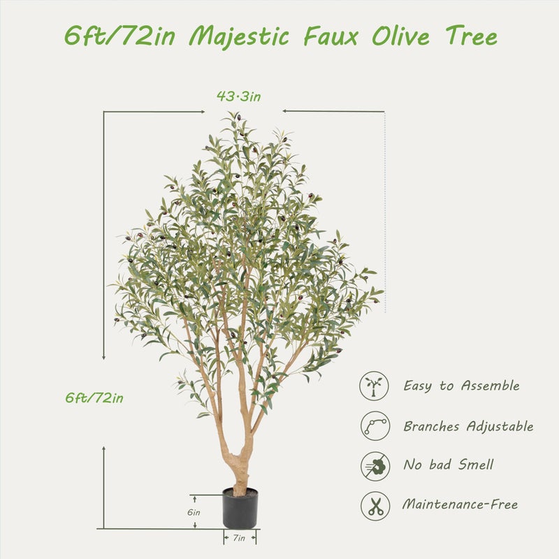 Nafresh Majestic Faux Olive Tree 6ft â€“ Artificial Olive Tree Indoor & Outdoor with Lifelike Leaves & Textured Branches for Living Room, Office, Entryway,Patio - Image 5