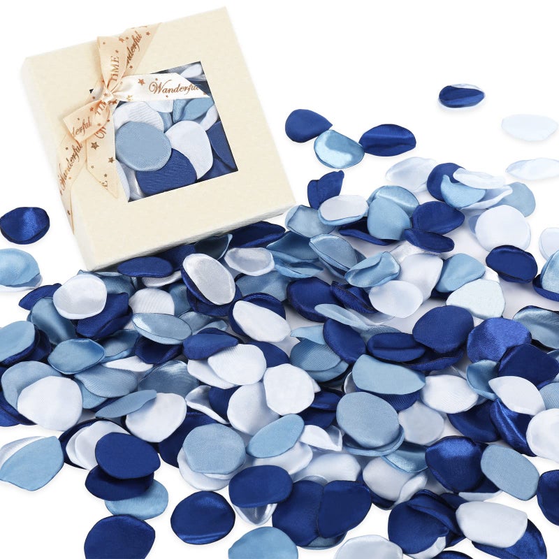 Whaline 300Pcs Silk Rose Petals Dusty Blue Flower Petals with Gift Box Artificial Scatter Flowers for Bridal Shower Romantic Night Wedding Aisle Table Centerpieces Reception Tables Decorations