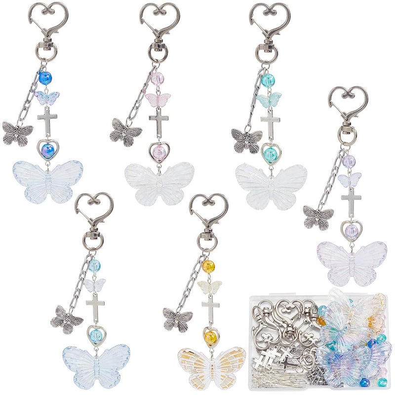 SUNNYCLUE 128Pcs Butterfly Keychain Making Kit Butterflies Beads Colorful Butterfly Bead Heart Butterfly Charms Acrylic Glass Spacer Beads for Keychains Making Women Adults DIY Crafts Supplies - Image 1