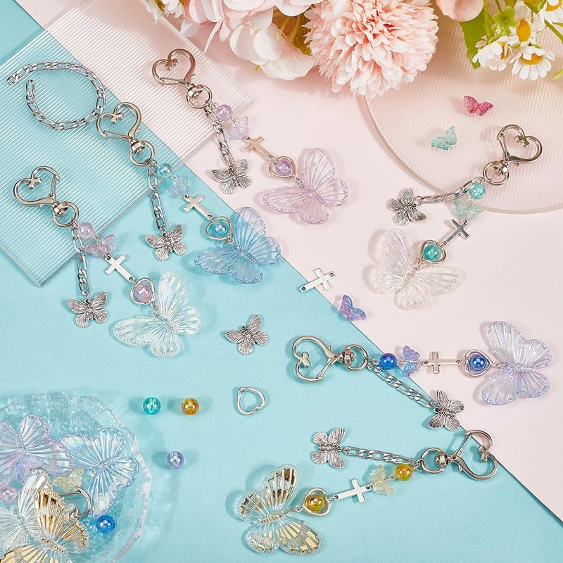 SUNNYCLUE 128Pcs Butterfly Keychain Making Kit Butterflies Beads Colorful Butterfly Bead Heart Butterfly Charms Acrylic Glass Spacer Beads for Keychains Making Women Adults DIY Crafts Supplies - Image 4