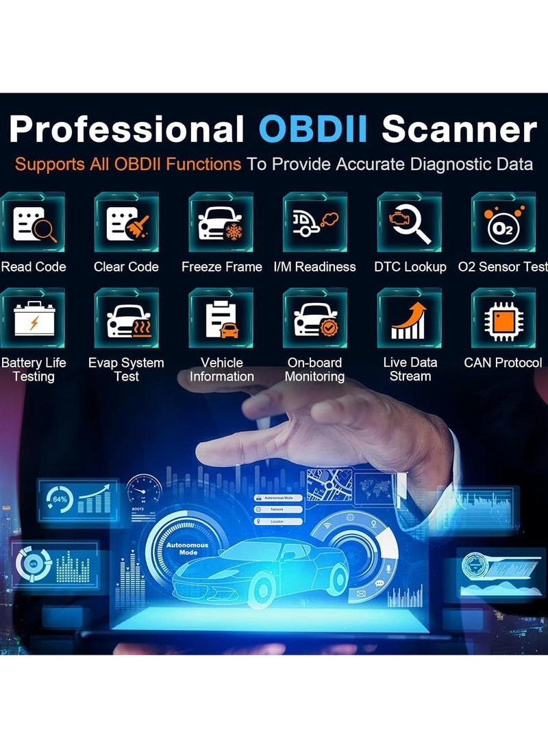 إسكدنيا OBD2 Scanner Battery Tester for Car: Color Screen Code Reader Easy Setup Clear Engine Fault Light - Diagnostic Scan Tool Read Voltage/Life for All OBD II Protocol Cars Since 1996 - Image 3