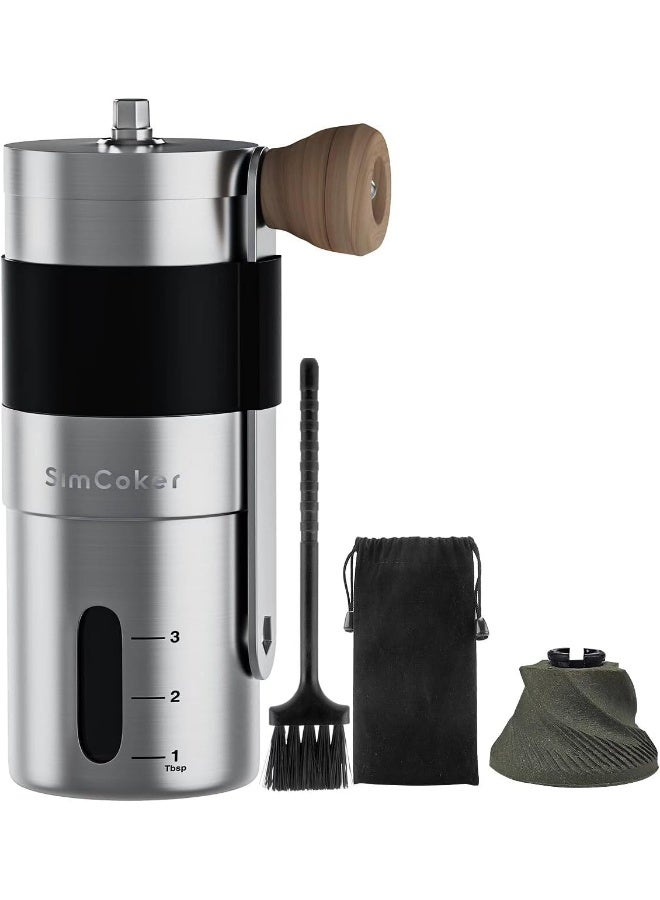 SimCoker Manual Coffee Grinder Ceramic Burrs Hand Coffee Grinder 304 Stainless Steel Compact size, Includes Cleaning Brush, Storage Pouch - Image 1